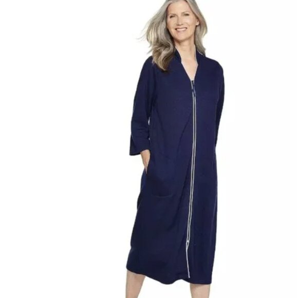 Croft and Barrow Navy Quilted Zip Up Bathrobe Housecoat Size S - Picture 1 of 8